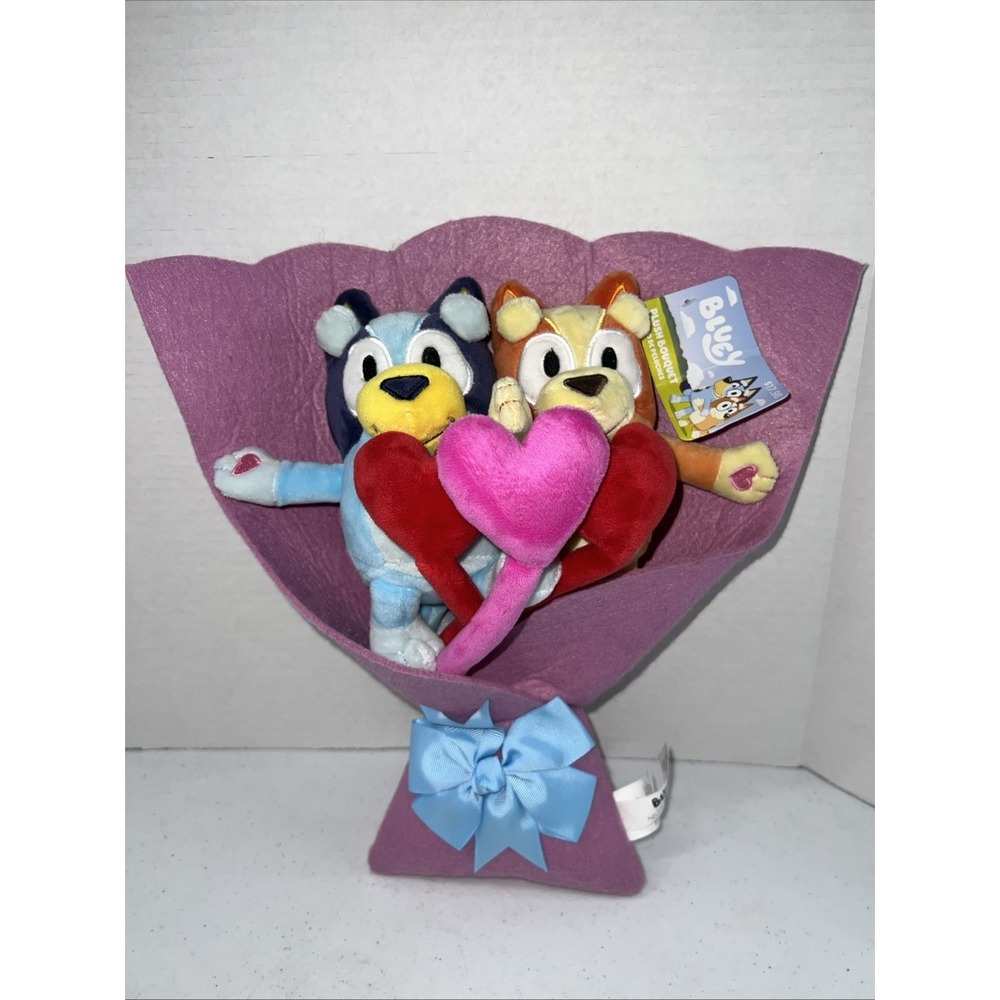 Bluey & Bingo Valentine's Day 14" Plush Dog Bouquet Hearts & Figures Stuffed Toy